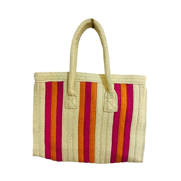 NEW Joe Fresh Straw Tote Bag Striped Pink Orange Beach Travel Shoulder Bag‎ - Picture 5 of 6